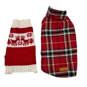 Kuoser Dog holiday christmas sweater & red plaid water resistant jacket sz small